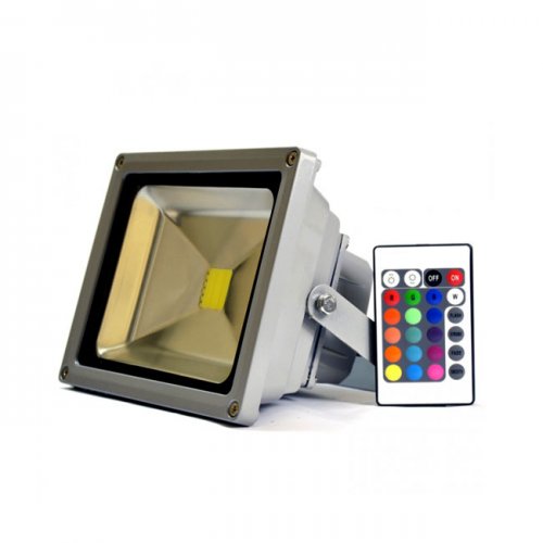 Color Changing LED Flood Lights - 20 Watt RGB Flood Light Fixture w/ Remote in IP65 for Outdoor Use