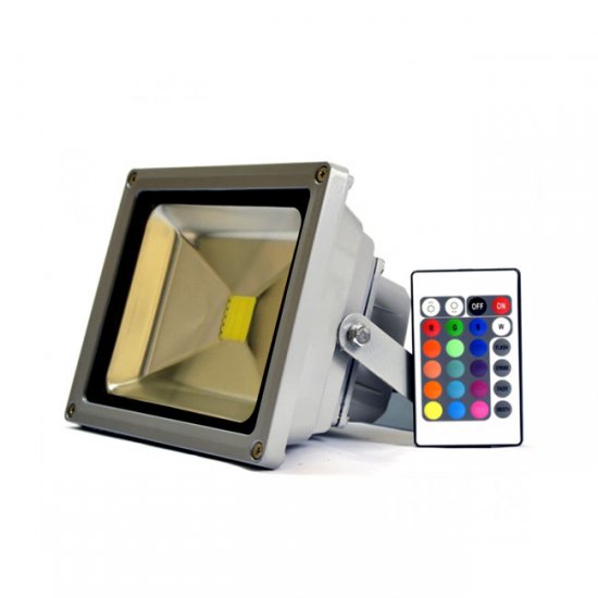 Color Changing LED Flood Lights - 20 Watt RGB Flood Light Fixture w/ Remote in IP65 for Outdoor Use - Click Image to Close