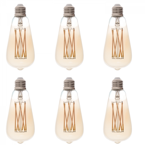 ST26/ST64 LED Filament Bulb - Gold Tint Vintage Light Bulb - 60 Watt Equivalent - Dimmable - 650 Lumens, 6-Pack