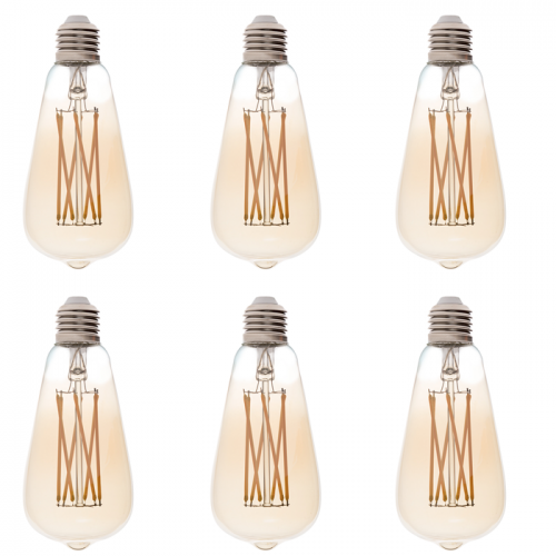 ST26/ST64 LED Filament Bulb - Gold Tint Vintage Light Bulb - 60 Watt Equivalent - Dimmable - 650 Lumens, 6-Pack