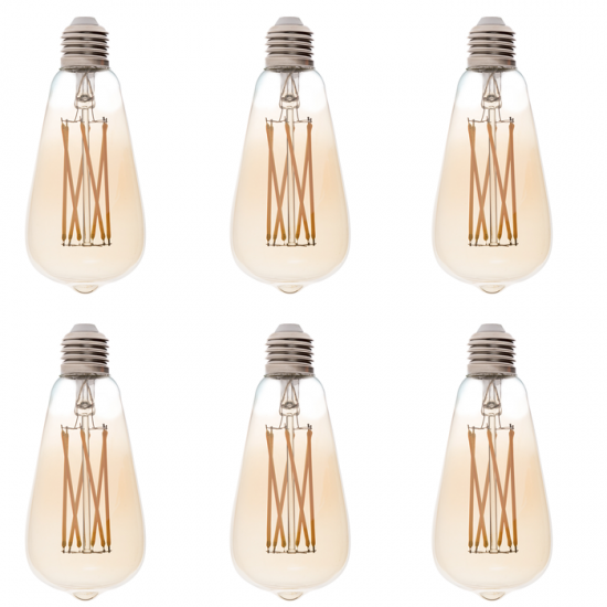 ST26/ST64 LED Filament Bulb - Gold Tint Vintage Light Bulb - 60 Watt Equivalent - Dimmable - 650 Lumens, 6-Pack - Click Image to Close