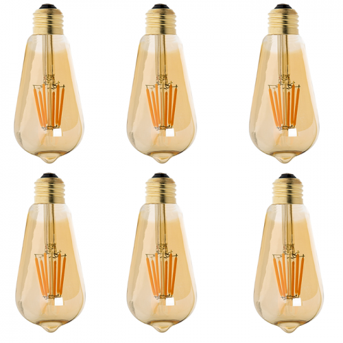 ST18 LED Filament Bulb - Gold Tint Vintage Light Bulb - 40 Watt Equivalent - Dimmable - 343 Lumens, 6-Pack