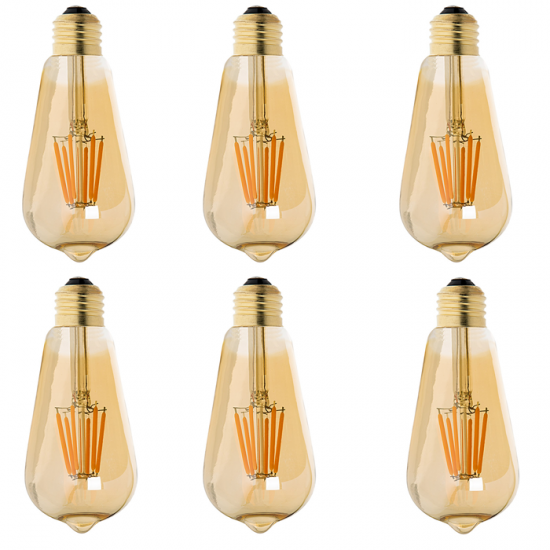 ST18 LED Filament Bulb - Gold Tint Vintage Light Bulb - 40 Watt Equivalent - Dimmable - 343 Lumens, 6-Pack - Click Image to Close