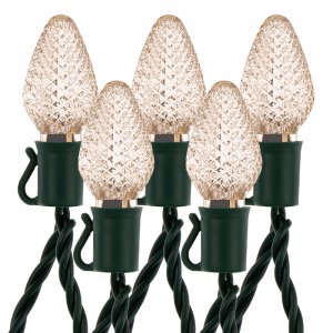 C7 Christmas LED String Lights - 17ft - 25 Retro Faceted Bulbs - Green Wire