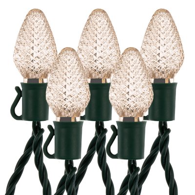 C7 Christmas LED String Lights - 17ft - 25 Retro Faceted Bulbs - Green Wire