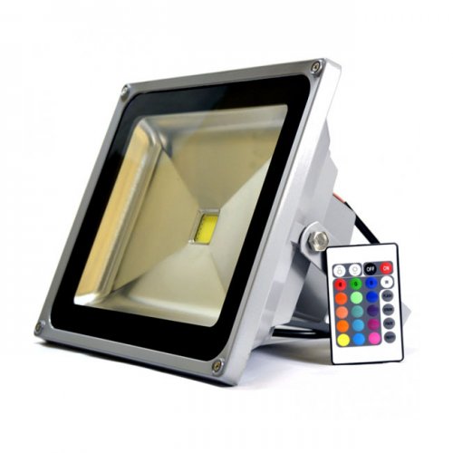 Color Changing LED Flood Lights - 50 Watt RGB Flood Light Fixture w/ Remote in IP65 for Outdoor Use