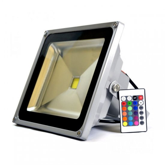 Color Changing LED Flood Lights - 50 Watt RGB Flood Light Fixture w/ Remote in IP65 for Outdoor Use - Click Image to Close