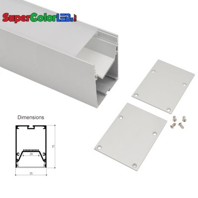 Pendant Profiles 55x75mm Low Profile Surface Mount LED Profile Housing for LED Strip Lights - Width 29mm LED Aluminum Channel System with Cover, End Caps
