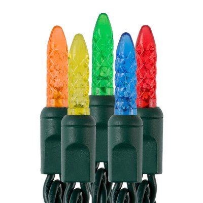 Mini Multicolor LED Christmas String Lights - 25ft - 50 Faceted M5 Bulbs - Green Wire