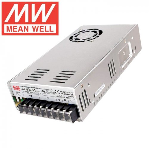 Mean Well LED Switching Power Supply - SP Series 100-750W Enclosed Power Supply with Built-in PFC - 12V DC