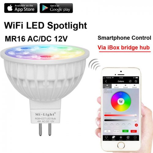 Mi Light 4 Watt MR16 Color Changing LED Spotlight WiFi Lamp RGB +CCT,Dimmable - FUT104