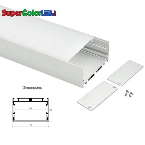 75mm Wide Up/Down Aluminum Profile Housing for LED Strip Lights - Anodized Aluminum LED Channel - LS7535 Series