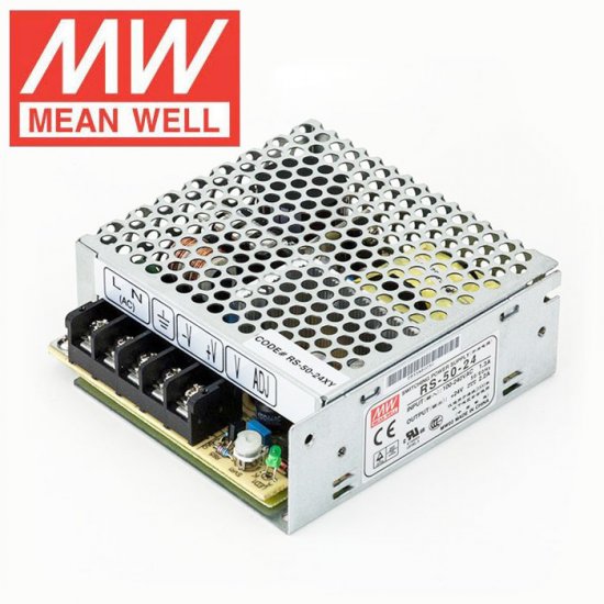 Mean Well LED Switching Power Supply - RS Series 50W Enclosed LED Power Supply - 24V DC - Click Image to Close