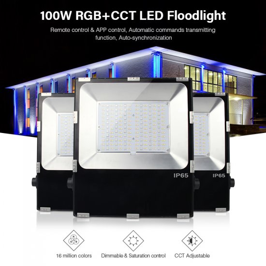 Color Changing LED Flood Lights - MiLight 100 Watt RGBWW Flood Fixture - Click Image to Close