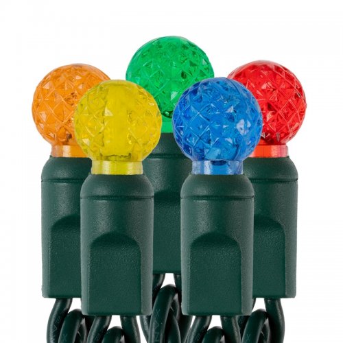 Round Multicolor LED Christmas String Lights - 25ft - 50 Mini G12 Bulbs - Green Wire