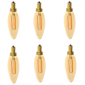 B10 LED Filament Bulb - 25 Watt Equivalent Candelabra LED Bulb w/ Gold Tint - Dimmable - 250 Lumens, 6-Pack