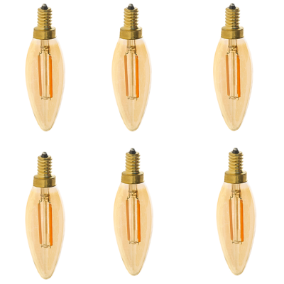 B10 LED Filament Bulb - 25 Watt Equivalent Candelabra LED Bulb w/ Gold Tint - Dimmable - 250 Lumens, 6-Pack