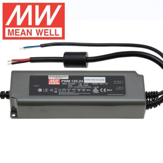 Mean Well LED Switching Power Supply - PWM Series 40-120W LED Power Supply - 24V Dimmable - Click Image to Close
