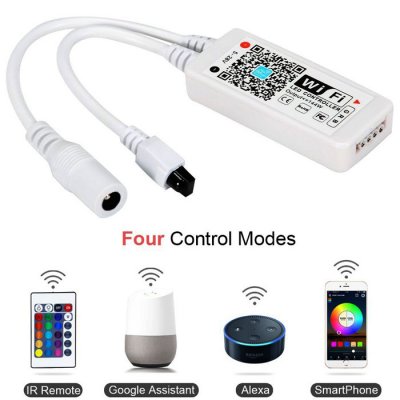 MagicLight WiFi RGB LED Controller for Light Strips Android and IOS Free App WiFi Controller Compatible with Alexa & Google Assistant Comes With One 24 Keys Remote Control