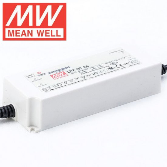Mean Well LED Power Supply - LPF Series Constant Current LED Driver with Built-in PFC - 90W - 24V DC - Click Image to Close