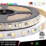 RGBWW+W LED Strip Lights - 24V LED Tape Light w/ White and Multicolor LEDs - Advanced Color Blending - 968 Lumens/Meter.