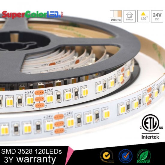 LED Light Strips - 24V Variable Color Temperature Flexible LED Tape Light with 36 SMDs/ft., 2 Chip SMD LED 3528 - Click Image to Close