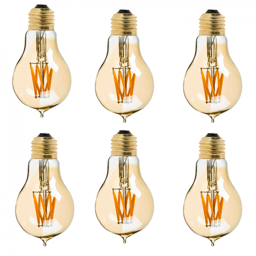 A19 LED Bulb - Gold Tint Victorian Style LED Filament Bulb - 40 Watt Equivalent - Dimmable - 470 Lumens, 6-Pack