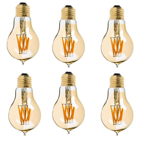 A19 LED Bulb - Gold Tint Victorian Style LED Filament Bulb - 40 Watt Equivalent - Dimmable - 470 Lumens, 6-Pack - Click Image to Close