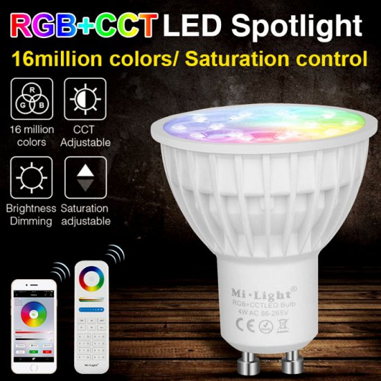 Mi-Light 4W GU10 RGB+CCT LED Spotlight - FUT103 - Click Image to Close