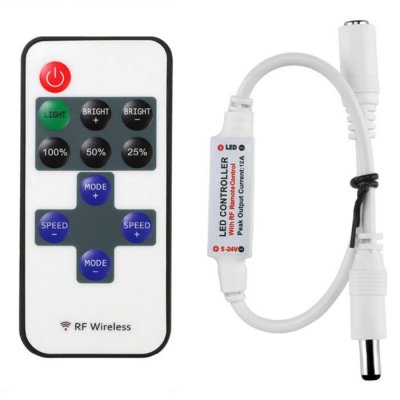 RF Wireless Controller Mini Dimmer for LED Single Color Strip Lights DC 5-24V with DC Jack
