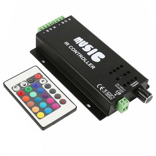 Smart LED Music IR Sound Sensor Controller with 24keys Remote Control for Colorful RGB Strip Lights, DC12V-24V - Click Image to Close