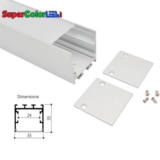 Pendant Profiles 35x35mm Low Profile Surface Mount LED Profile Housing for LED Strip Lights - Width 24mm LED Aluminum Channel System with Cover, End Caps - Click Image to Close