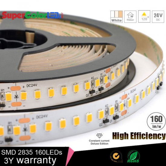 High Efficiency 160lm/w LED Strip Light - 24V High Density LED Tape Light w/ LC2 Connector - 3550 Lumens/Meter. - Click Image to Close