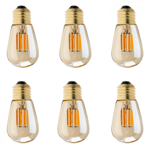LED Vintage Light Bulb - S14 LED Sign Bulb w/ Gold Tint - 25 Watt Equivalent Filament LED - Dimmable - 223 Lumens, 6-Pack