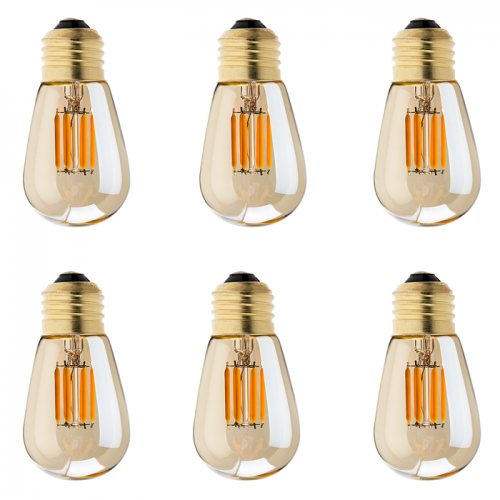 LED Vintage Light Bulb - S14 LED Sign Bulb w/ Gold Tint - 25 Watt Equivalent Filament LED - Dimmable - 223 Lumens, 6-Pack