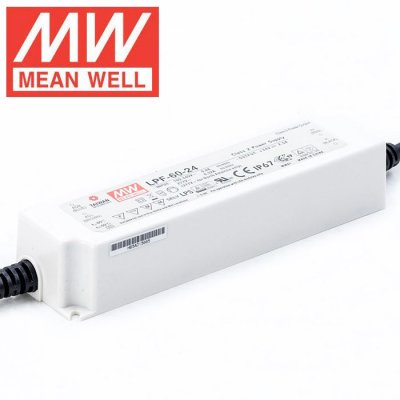 Mean Well LED Switching Power Supply - LPF Series Constant Current LED Driver with Built-in PFC - 16-60W - 24V DC