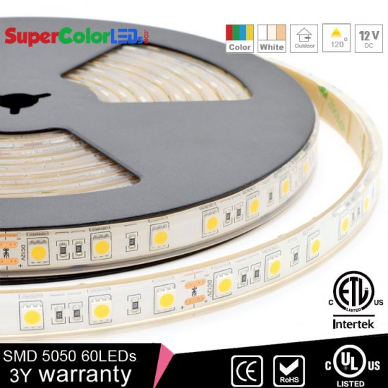 Waterproof LED Light Strips - 12V Outdoor LED Tape Light with 18 SMDs/ft., 3 Chip SMD LED 5050 - Click Image to Close