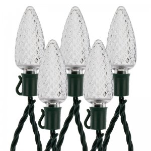 C9 Christmas LED String Lights - 17ft - 25 Retro Faceted Bulbs - Green Wire