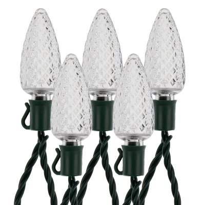 C9 Christmas LED String Lights - 17ft - 25 Retro Faceted Bulbs - Green Wire