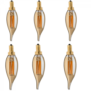 CA10 LED Filament Bulb - 25 Watt Equivalent Candelabra LED Bulb w/ Gold Tint - Dimmable - 250 Lumens, 6-Pack