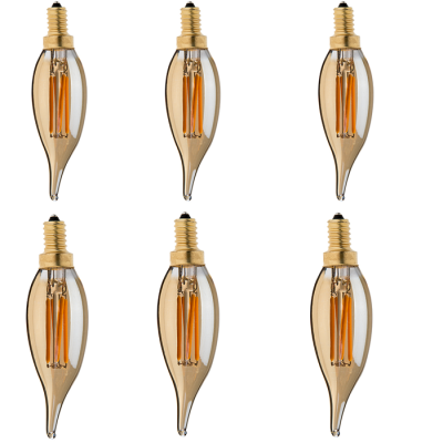CA10 LED Filament Bulb - 25 Watt Equivalent Candelabra LED Bulb w/ Gold Tint - Dimmable - 250 Lumens, 6-Pack